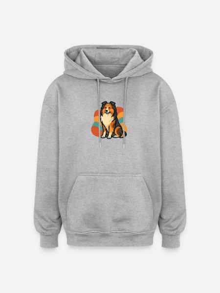 Lebhafter Shetland-Schäferhund Sunburst - Oversized Unisex Hoodie - Grau meliert