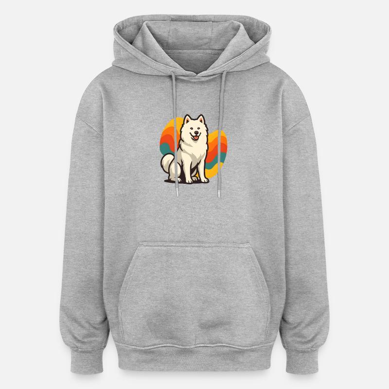 Chien Samoyède Prisme Retro Wave - Sweat à capuche oversize unisexe - gris chiné