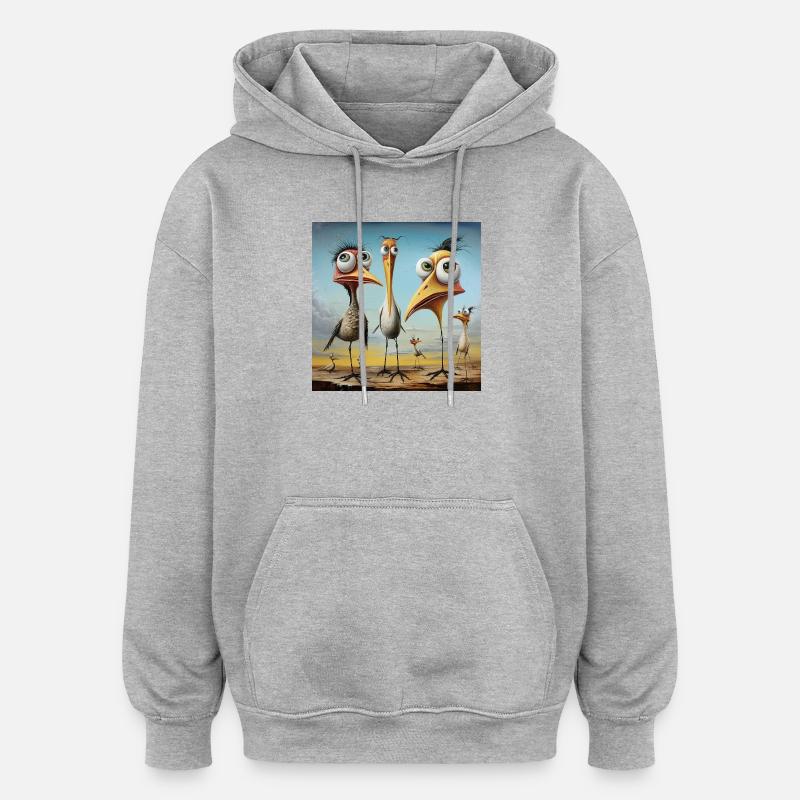 Volée d’oiseaux animée sur la plage - Sweat à capuche oversize unisexe - gris chiné
