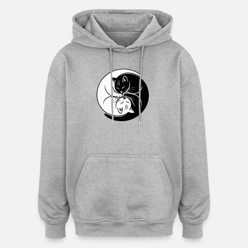 Yin-Yang Chats Noir Blanc Symbole d’Harmonie - Sweat à capuche oversize unisexe - gris chiné