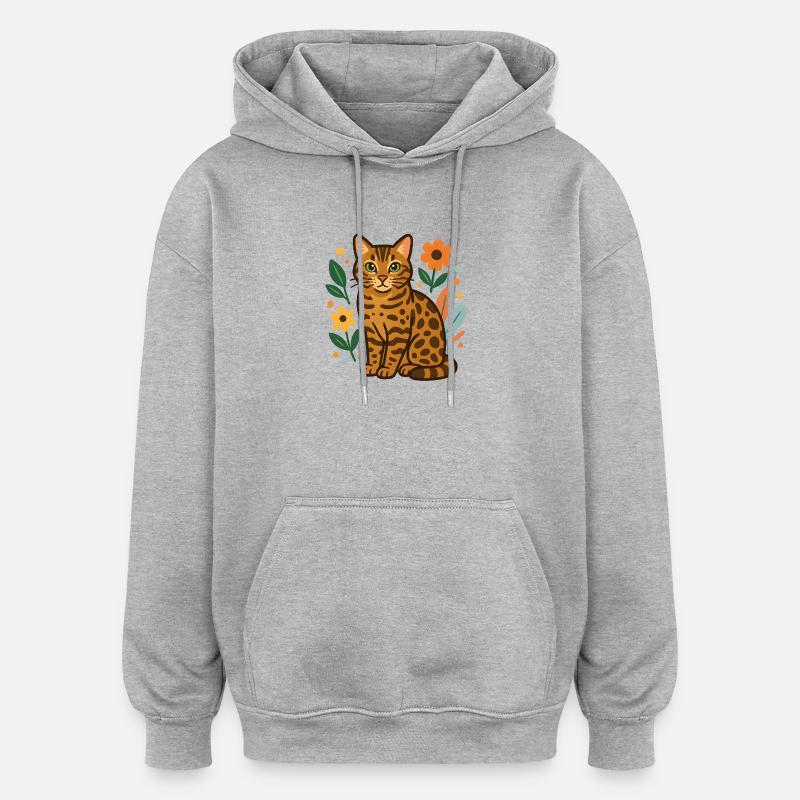 Chat du Bengale parmi les fleurs - Sweat à capuche oversize unisexe - gris chiné