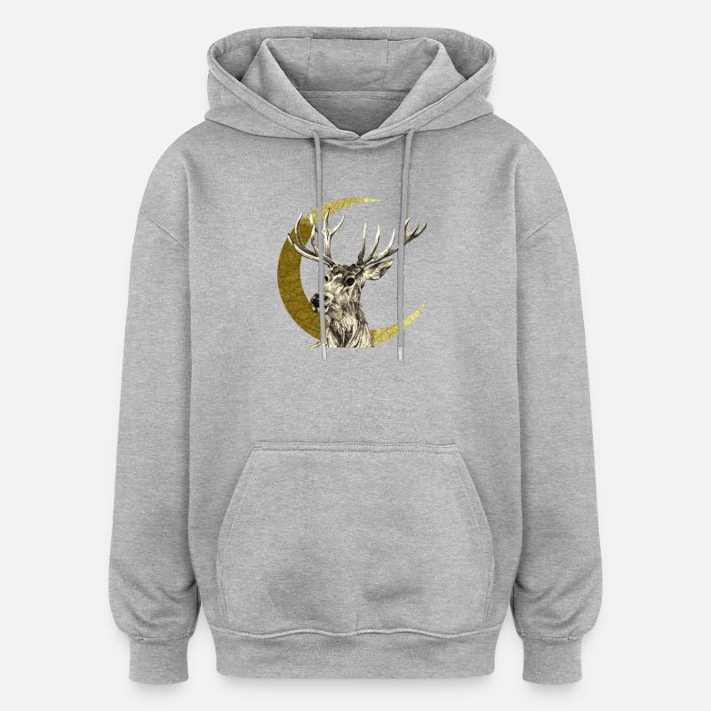 Cerf - Sweat à capuche oversize unisexe - gris chiné