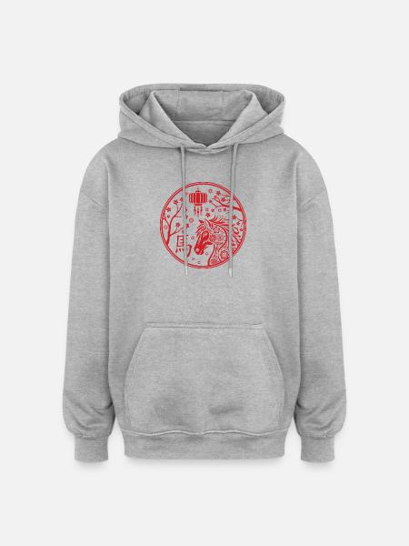 Hestens kinesiske nyttår 2026 - Oversized unisex-hettegenser - gråmelert