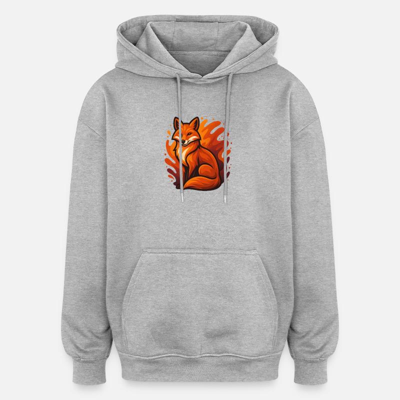 Flammender Fuchs im grafischen Stil - Oversized Unisex Hoodie - Grau meliert