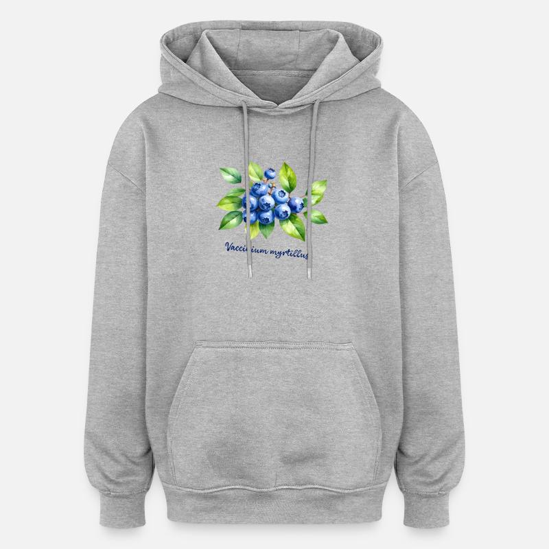 Illustration botanique de myrtille - Sweat à capuche oversize unisexe - gris chiné