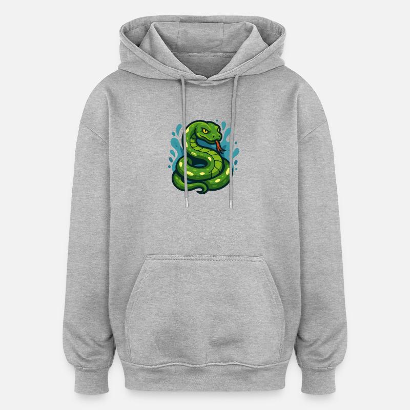 Green Tree Python Snake in Wave - Oversized Unisex Hoodie - heather grey