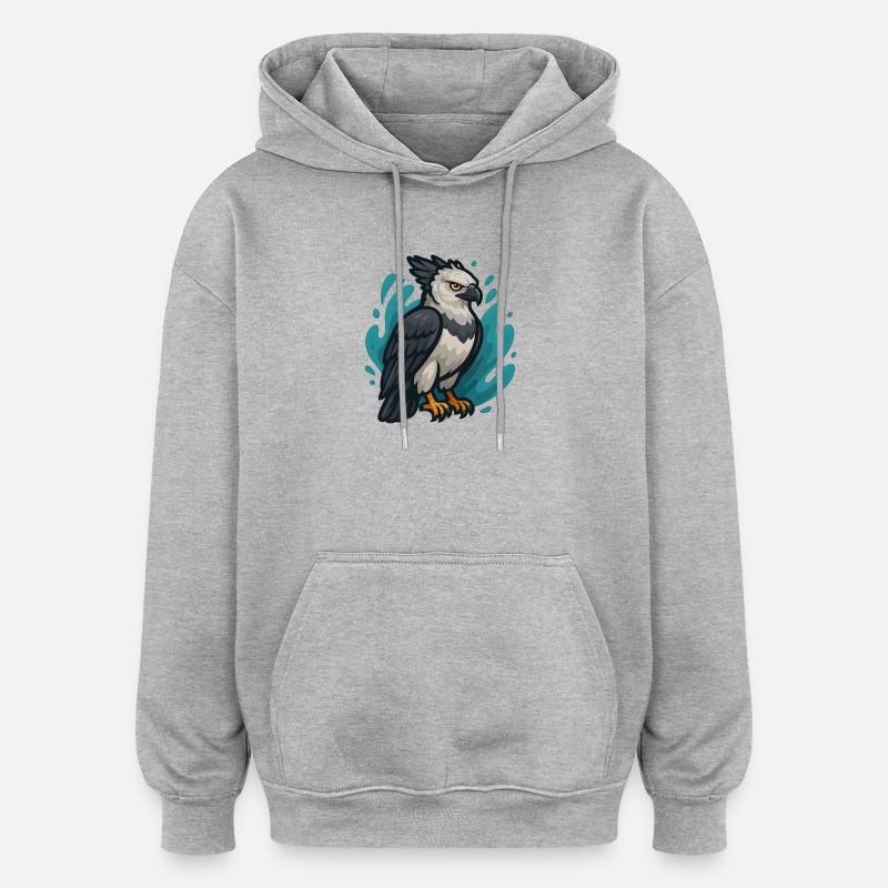 Harpy eagle with turquoise spray - Oversized Unisex Hoodie - heather grey