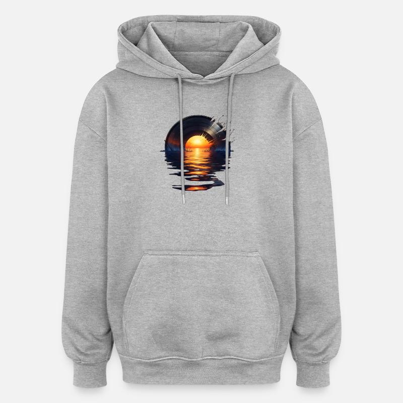 Vinyle Sunset - Le bruit des vagues - Sweat à capuche oversize unisexe - gris chiné