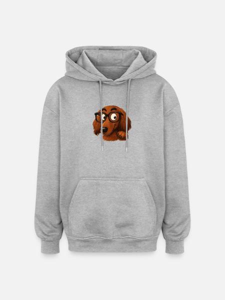 Brillenhund Cartoonfigur - Oversized Unisex Hoodie - Grau meliert