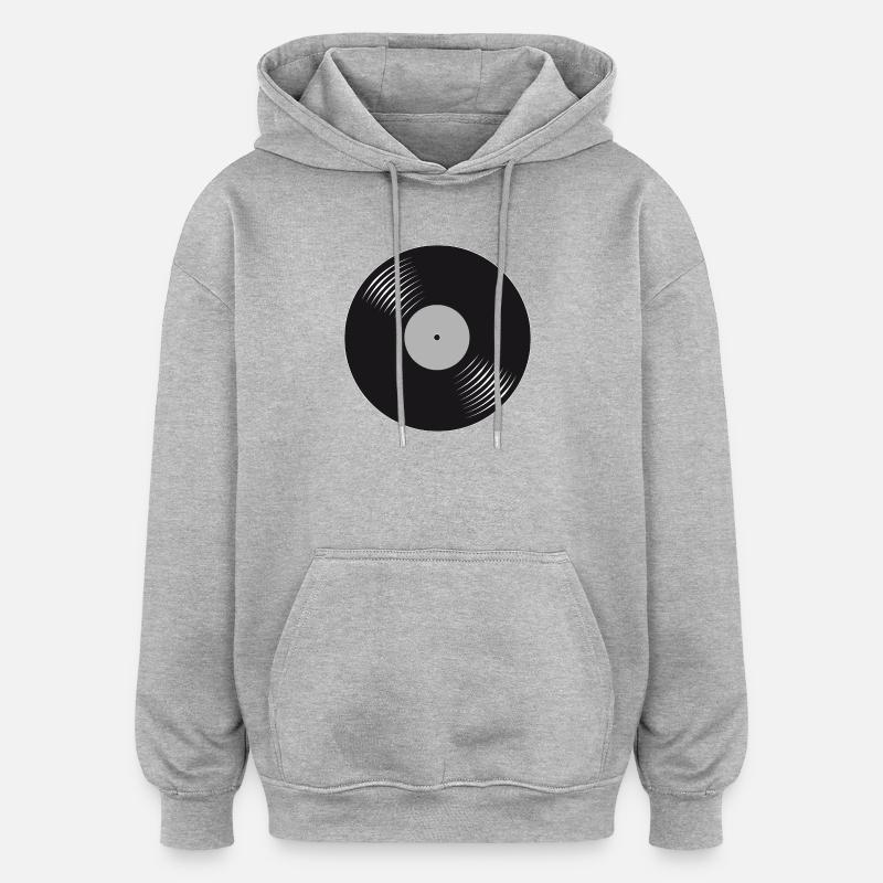Disque vinyle noir stylisé - Sweat à capuche oversize unisexe - gris chiné
