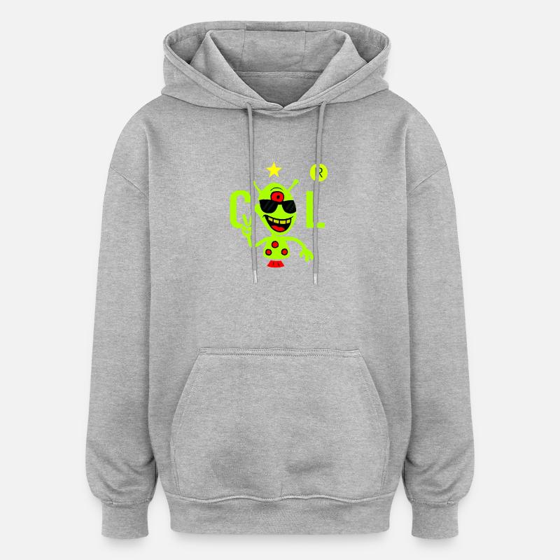 Alien vert avec lunettes de soleil - Sweat à capuche oversize unisexe - gris chiné