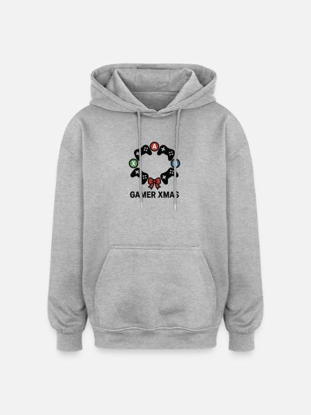 Gamer Xmas Controller Wreath - Oversized Unisex Hoodie - heather grey