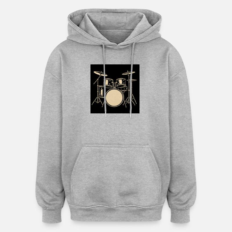 Black Silver Drumset Illustration - Oversized Unisex Hoodie - heather grey