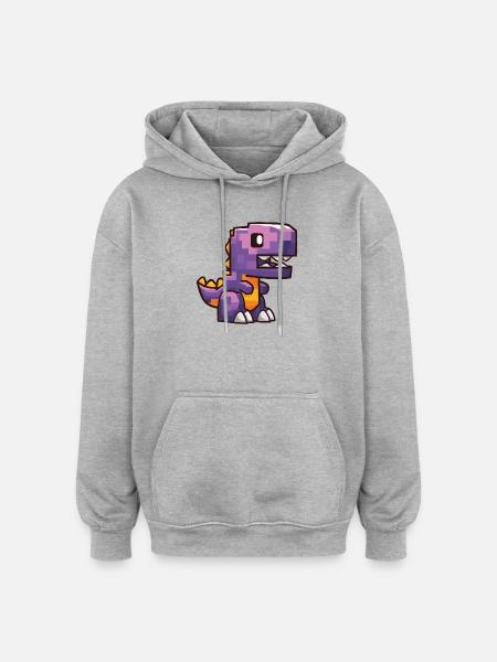 Pixel Dino – Purple Cartoon T-Rex - Oversized Unisex Hoodie - heather grey