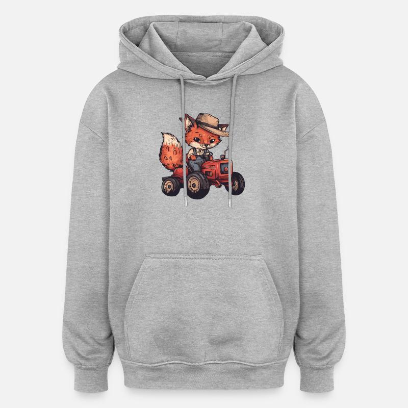 Fox Tractor Farmer - Sweat à capuche oversize unisexe - gris chiné