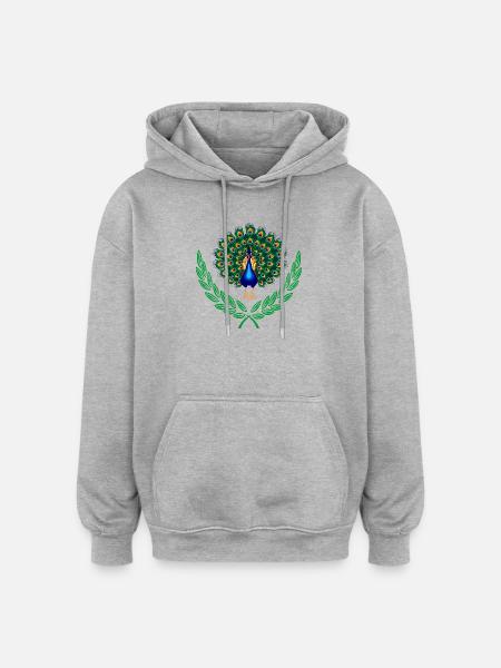 Peacock in Green Laurel Wreath - Oversized Unisex Hoodie - heather grey