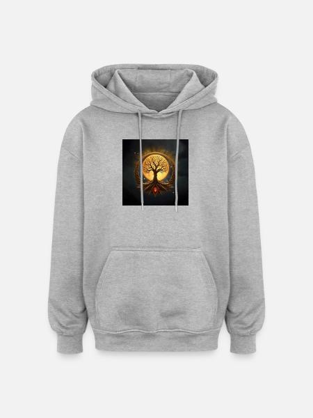 Golden Circle Moon Tree - Oversized Unisex Hoodie - heather grey