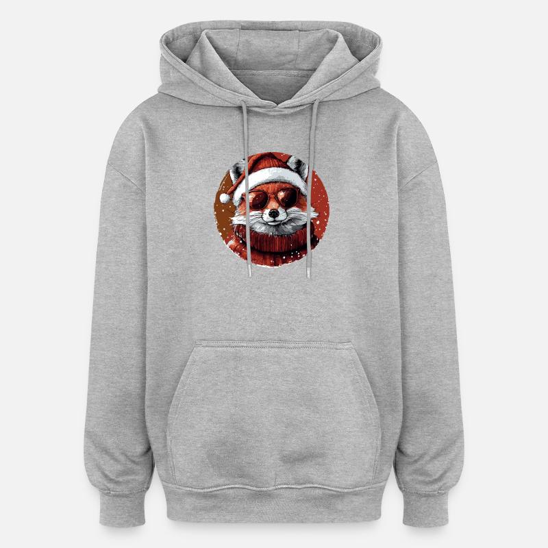 Fox Christmas Cool Christmas - Sweat à capuche oversize unisexe - gris chiné