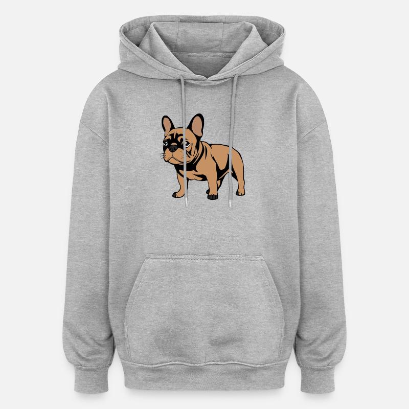 Chiens bouledogues français cadeau de Noël - Sweat à capuche oversize unisexe - gris chiné