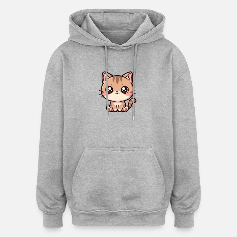 Portrait du chaton de Kawaii - Sweat à capuche oversize unisexe - gris chiné