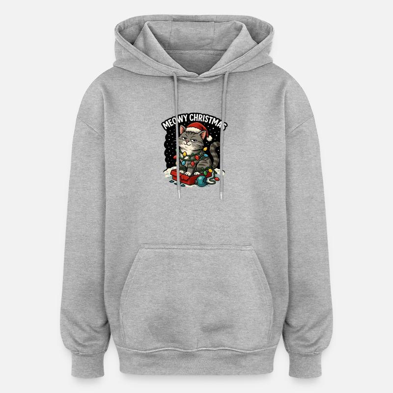 Chat de Noël Miaulant - Sweat à capuche oversize unisexe - gris chiné