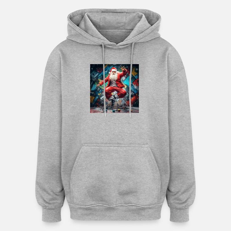 Graffiti du Père Noël Breakdance - Sweat à capuche oversize unisexe - gris chiné
