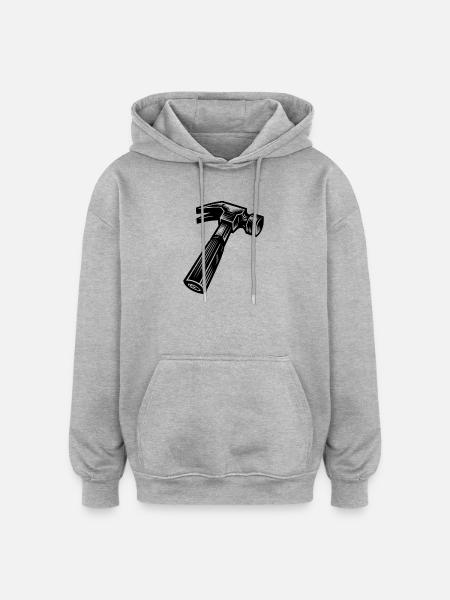 Jeg har en hammer, og jeg ved, hvordan man bruger den - Oversize unisex hoodie - grå meleret