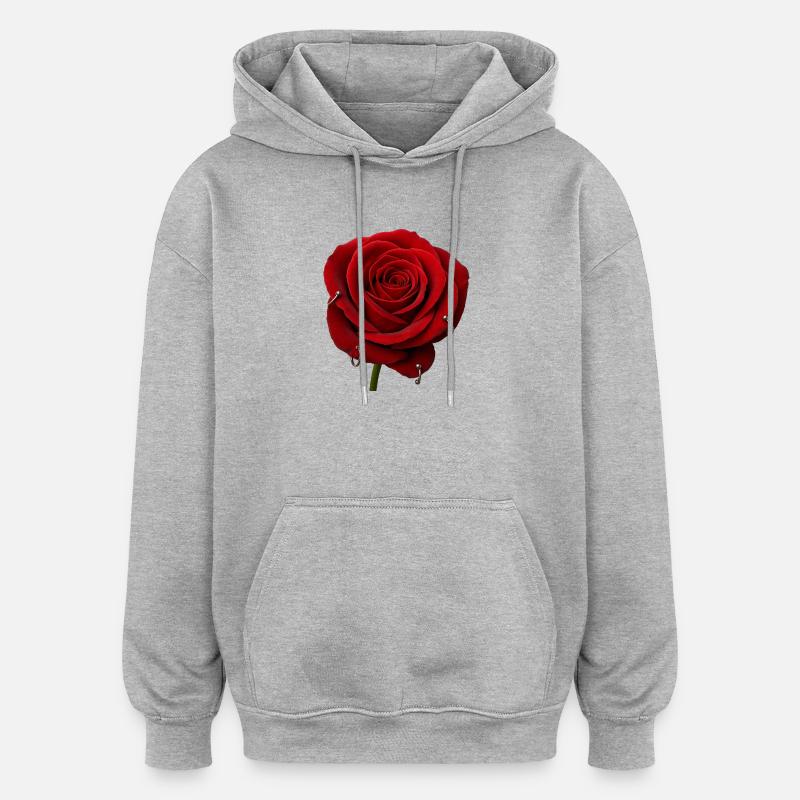 Rose rouge avec piercings - Sweat à capuche oversize unisexe - gris chiné