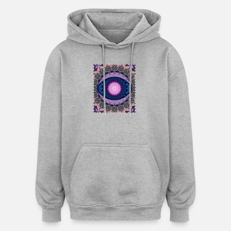 Mandala néon bleu rose - Sweat à capuche oversize unisexe - gris chiné