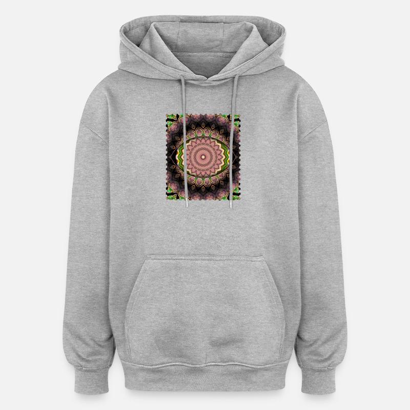 Cascade de Fleurs de Mandala - Sweat à capuche oversize unisexe - gris chiné