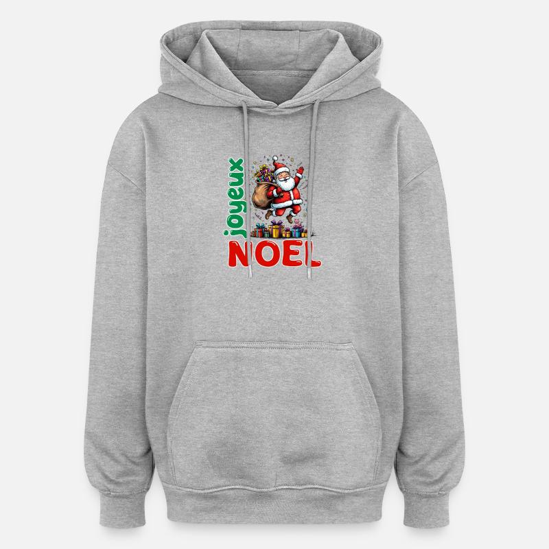 Joyeux Noel Santa Cartoon Cadeaux - Sweat à capuche oversize unisexe - gris chiné