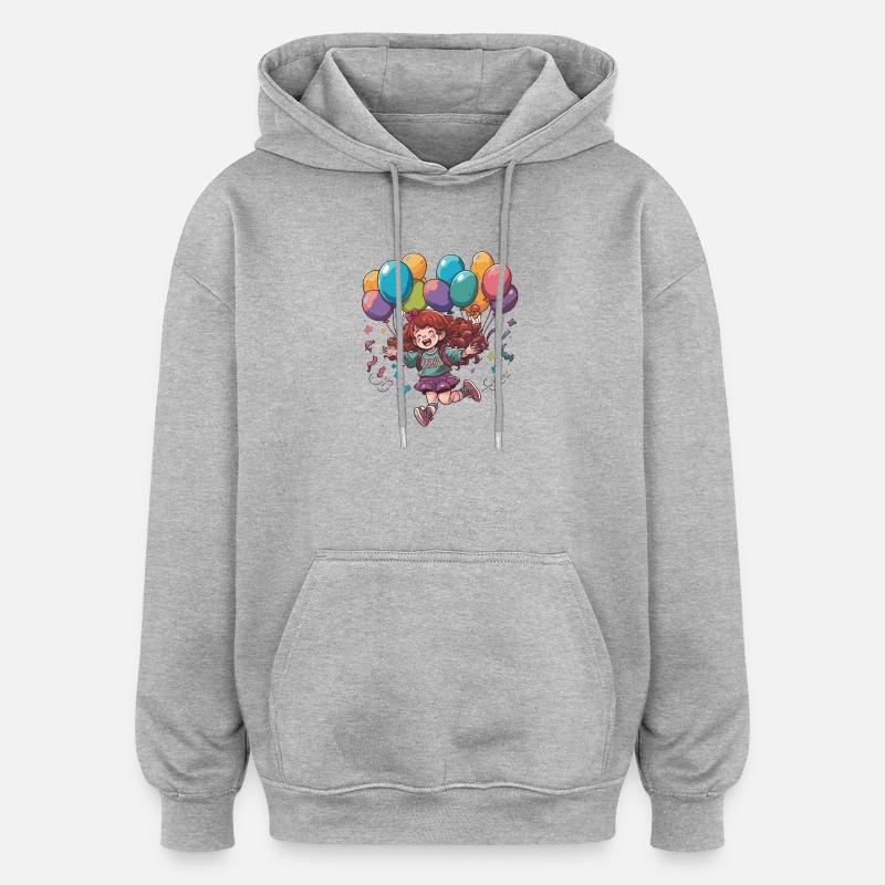 Fröhliches Mädchen mit Ballons - Oversized Unisex Hoodie - Grau meliert