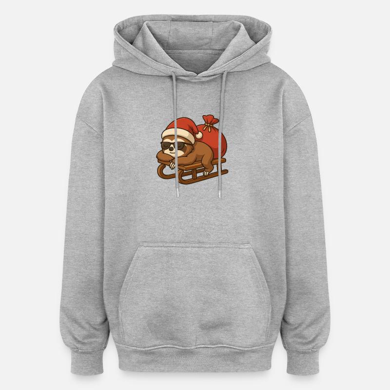 Cooles Weihnachtsfaultier auf Schlitten - Oversized Unisex Hoodie - Grau meliert