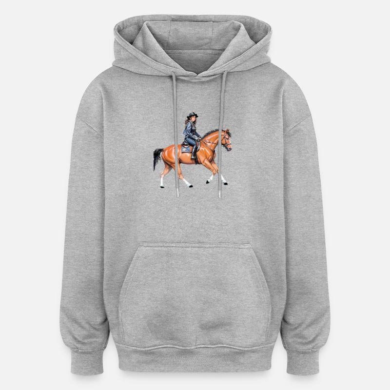 Chevaux - Sweat à capuche oversize unisexe - gris chiné