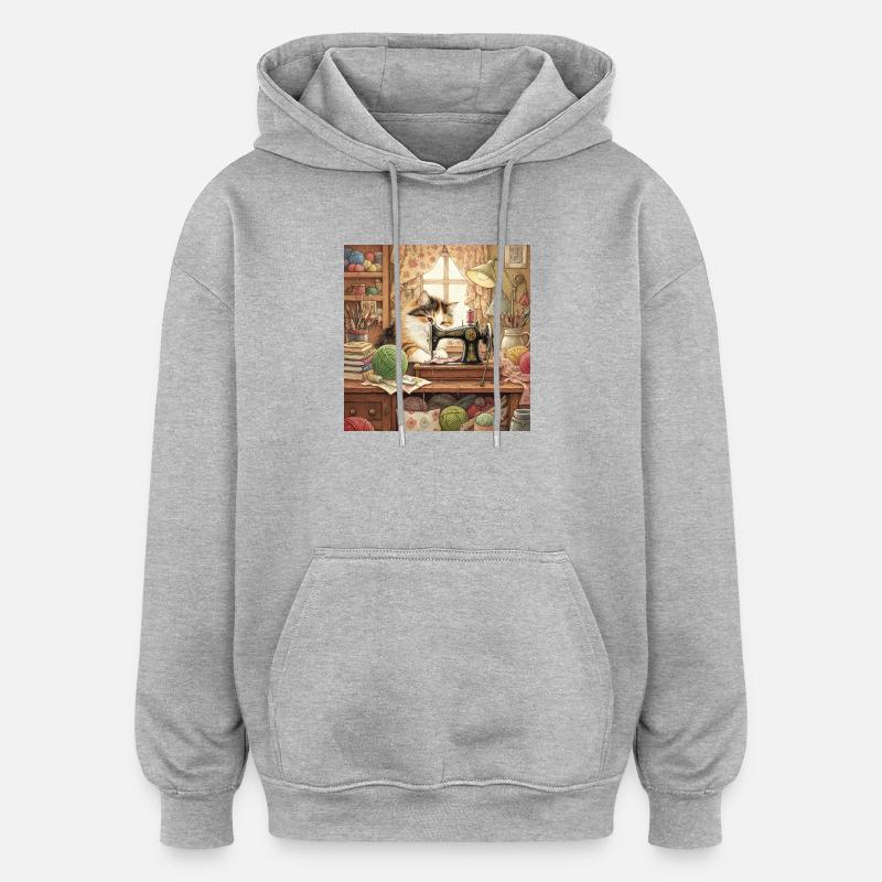 Cat Studio Sewing Machine Cuddling - Oversized Unisex Hoodie - heather grey