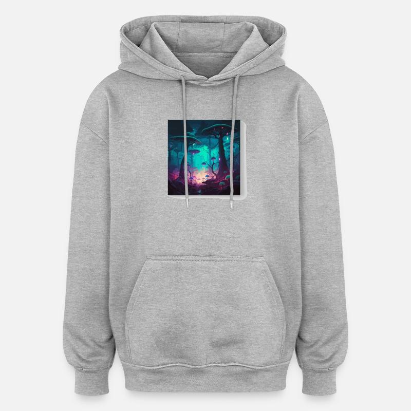 Neonwald der Leuchtpilze - Oversized Unisex Hoodie - Grau meliert