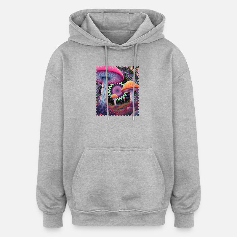 Paysage psychédélique des champignons - Sweat à capuche oversize unisexe - gris chiné