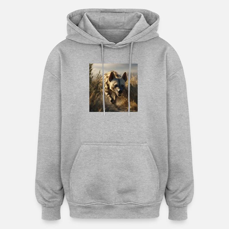 Hyène rayée dans le désert - Sweat à capuche oversize unisexe - gris chiné