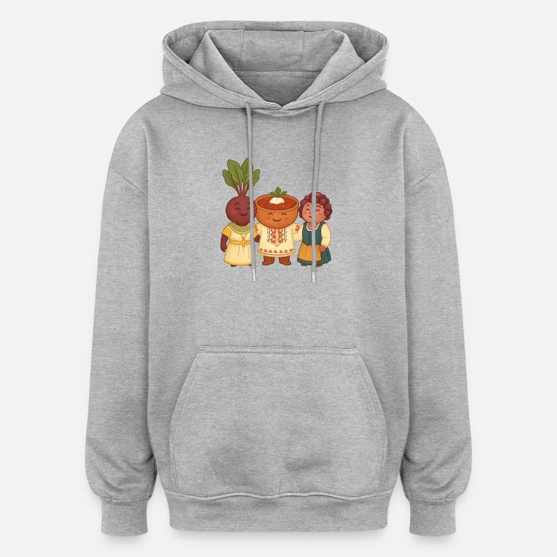 Betterave, bortsch et salade - Sweat à capuche oversize unisexe - gris chiné