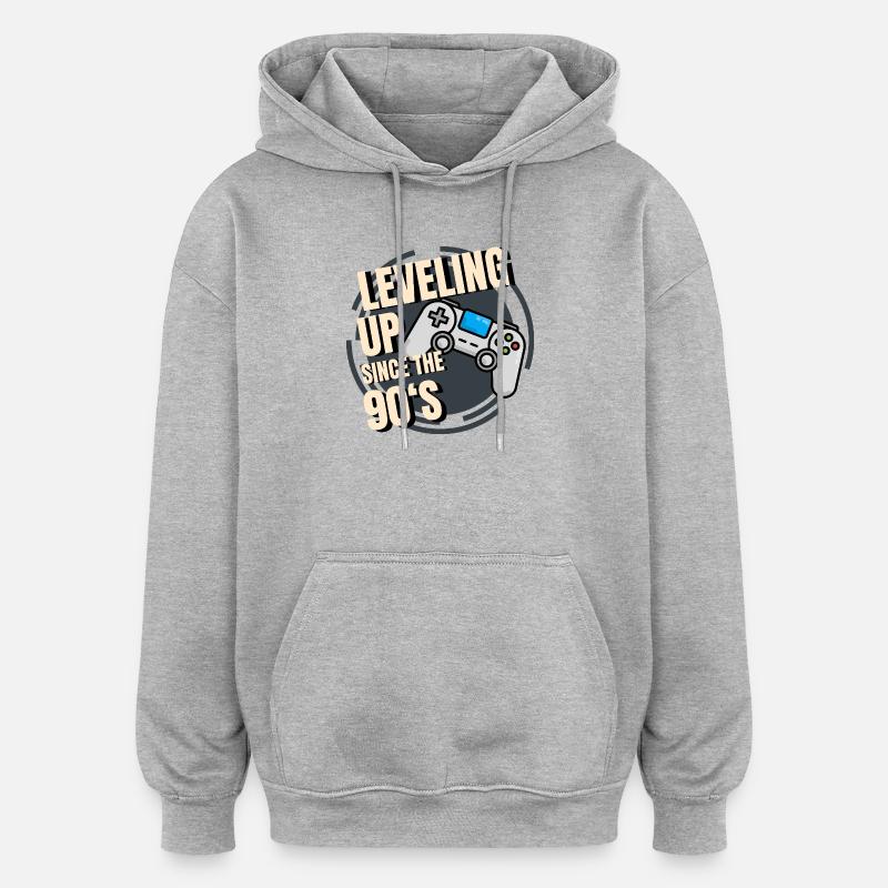 Retro-Spielcontroller mit 90er-Jahre-Text - Oversized Unisex Hoodie - Grau meliert