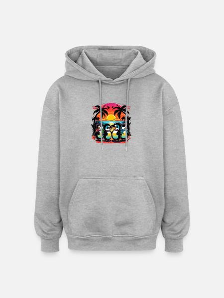 Sunset penguins on the palm beach - Oversized Unisex Hoodie - heather grey