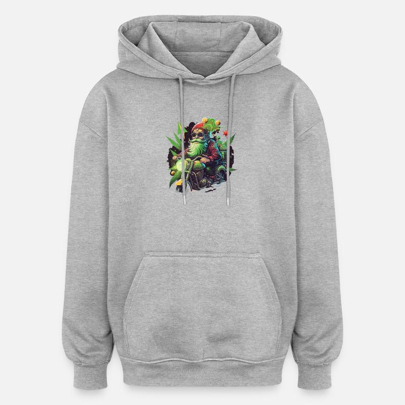 Biker Gnom mit Grasblättern - Oversized Unisex Hoodie - Grau meliert