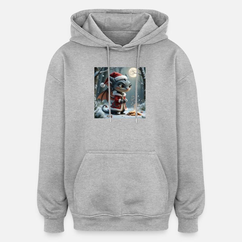Weihnachtsdrache im verschneiten Wald - Oversized Unisex Hoodie - Grau meliert