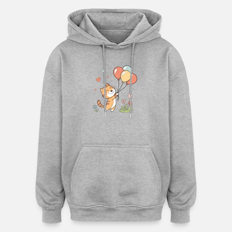 Chat joyeux avec des ballons - Sweat à capuche oversize unisexe - gris chiné