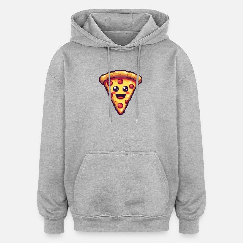 Pixel Pizza Smiling Slice - Sweat à capuche oversize unisexe - gris chiné