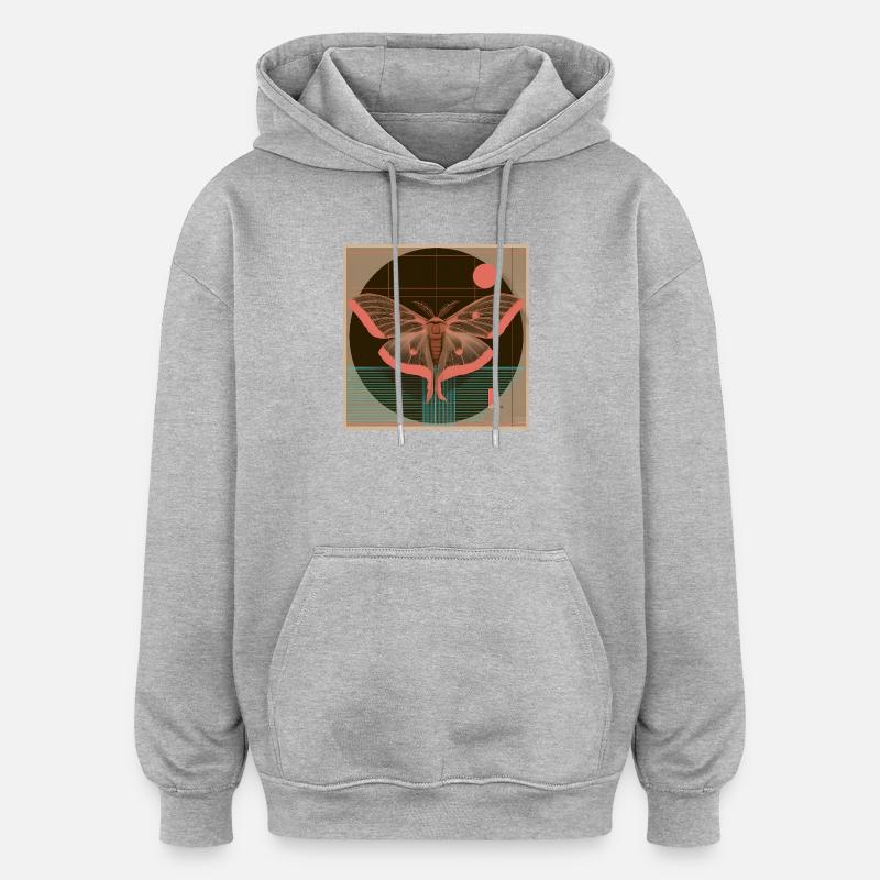 Luna Moth – Rétro Geometry Moth Design - Sweat à capuche oversize unisexe - gris chiné