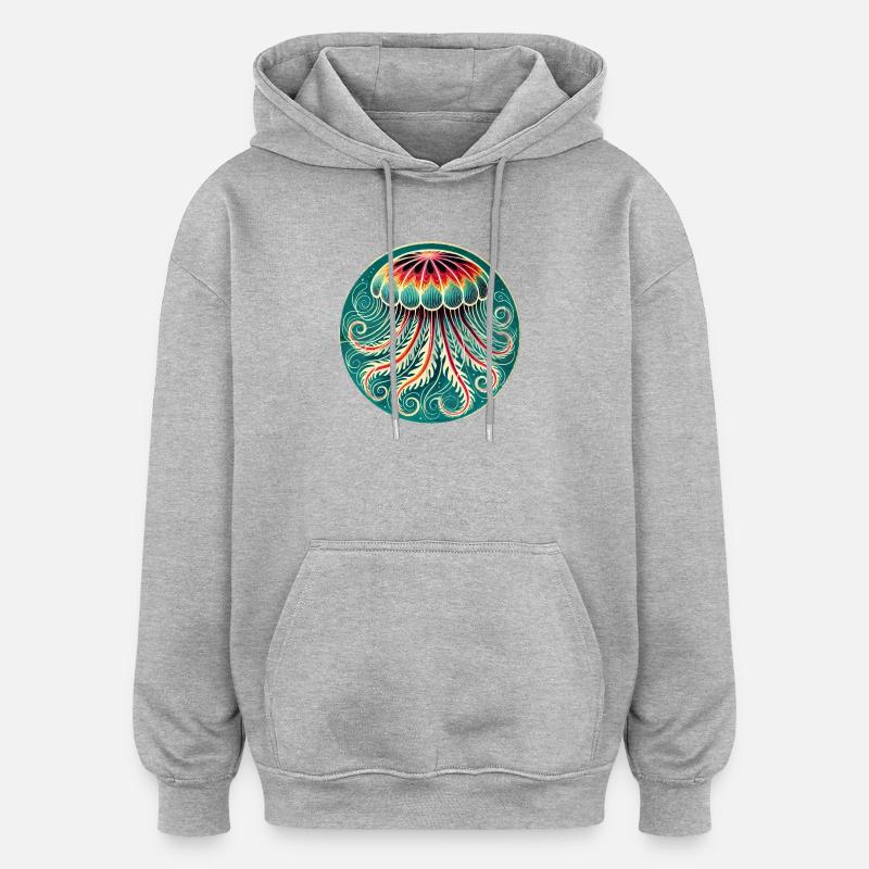 Mandala des méduses vibrantes - Sweat à capuche oversize unisexe - gris chiné