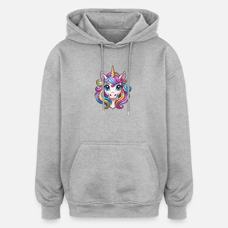 Face de licorne - Sweat à capuche oversize unisexe - gris chiné