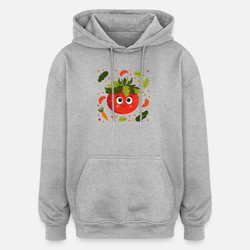 Fröhliche Tomate mit Kräuterkrone - Oversized Unisex Hoodie - Grau meliert