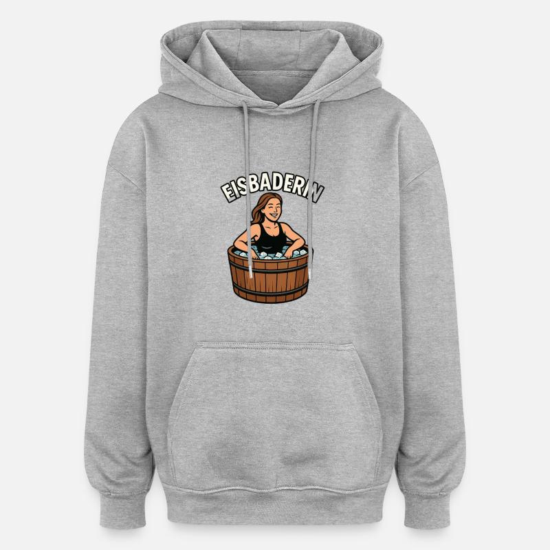 Baigneur de glace dans un tonneau en bois - Sweat à capuche oversize unisexe - gris chiné